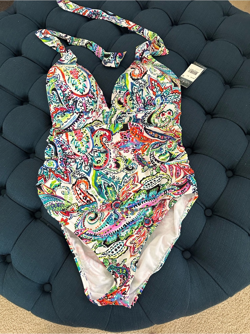 Lauren Ralph Lauren Multicolor Paisley Halter One-Piece Swimsuit